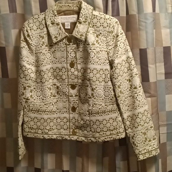 FINAL PRICE NWOT DONCASTER olive/white crocheted/laced designed l/s jacket 16 - Picture 4 of 16